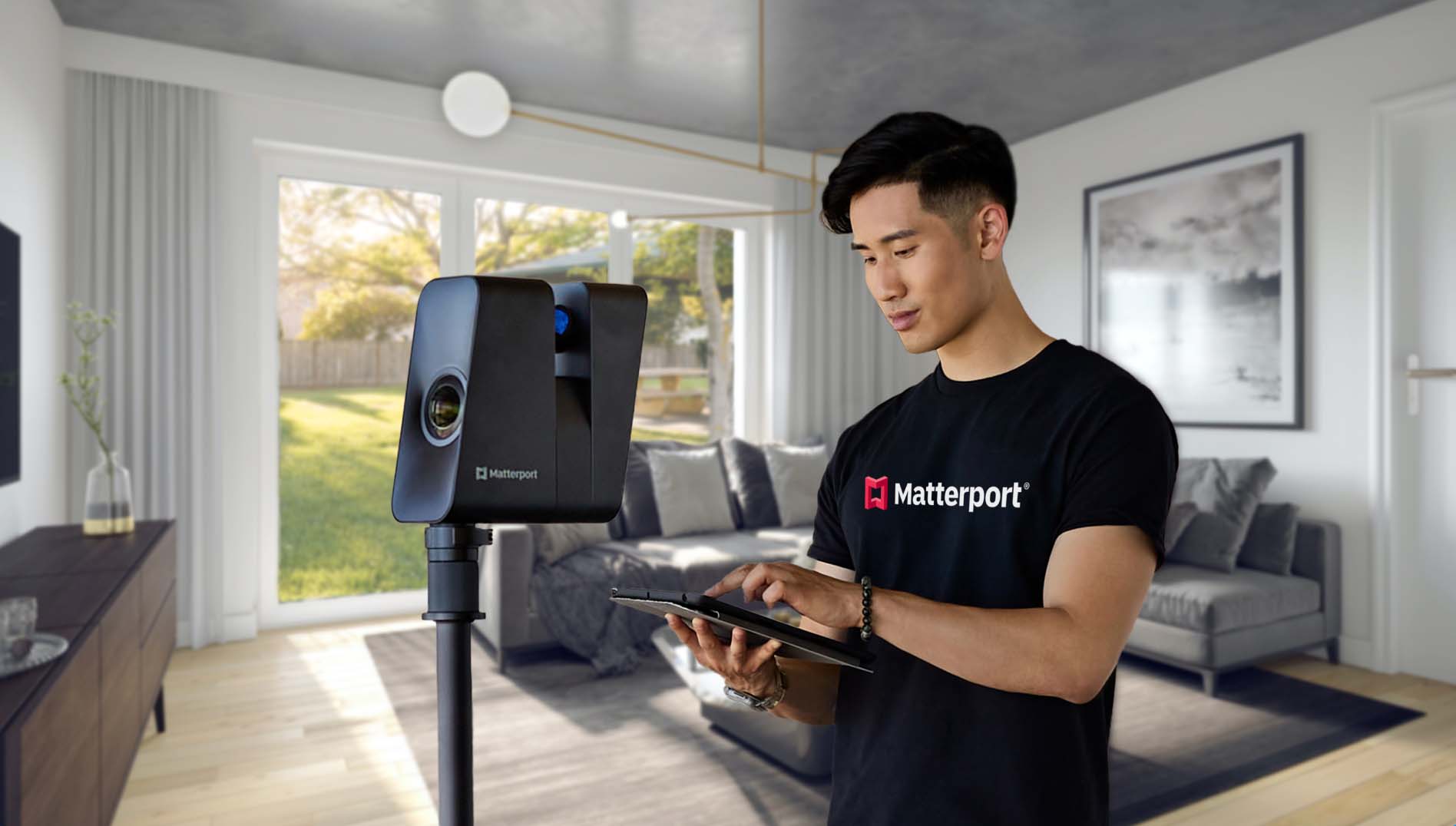 Matterport Capture Tech capturing a space.